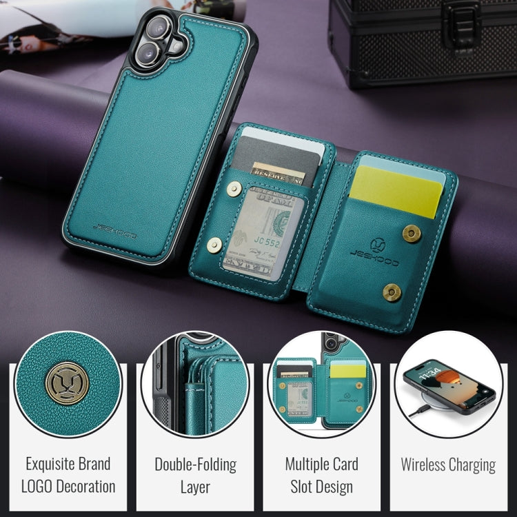 For iPhone 16 JEEHOOD J05 Business Magnetic Style RFID Leather Phone Case(Blue Green)