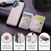 For iPhone 16 JEEHOOD J05 Business Magnetic Style RFID Leather Phone Case(Pink)
