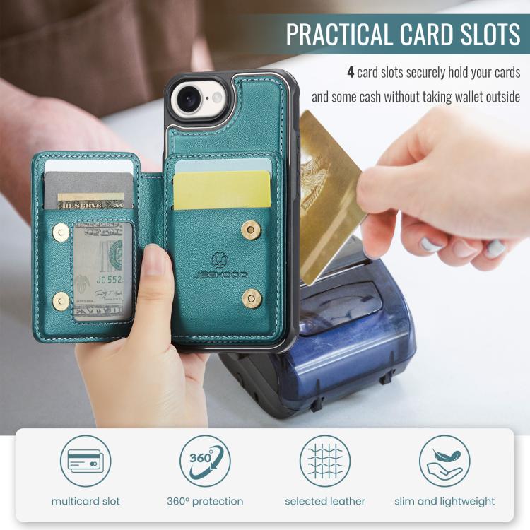 For iPhone 16e JEEHOOD J05 Business Magnetic Style RFID Leather Phone Case(Blue Green) - free shipping - PMc TechLife - Order now!