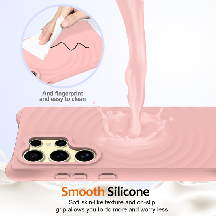 For Samsung Galaxy S25 Ultra 5G Wave Texture MagSafe Magnetic Liquid Silicone Phone Case(Pink)
