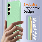 For Samsung Galaxy S25+ 5G Wave Texture MagSafe Magnetic Liquid Silicone Phone Case(Green)