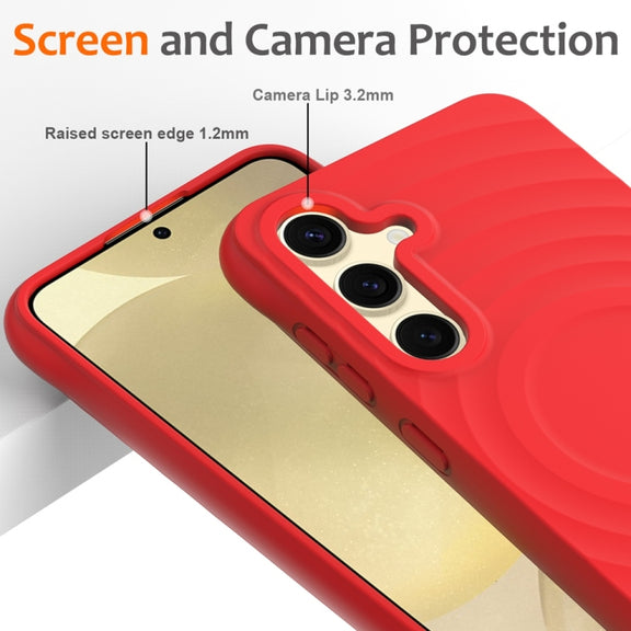 For Samsung Galaxy S25+ 5G Wave Texture MagSafe Magnetic Liquid Silicone Phone Case(Red)