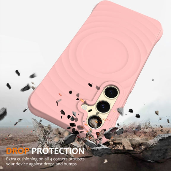 For Samsung Galaxy S25+ 5G Wave Texture MagSafe Magnetic Liquid Silicone Phone Case(Pink)