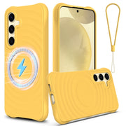 For Samsung Galaxy S25 5G Wave Texture MagSafe Magnetic Liquid Silicone Phone Case(Yellow)
