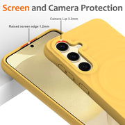 For Samsung Galaxy S25 5G Wave Texture MagSafe Magnetic Liquid Silicone Phone Case(Yellow)