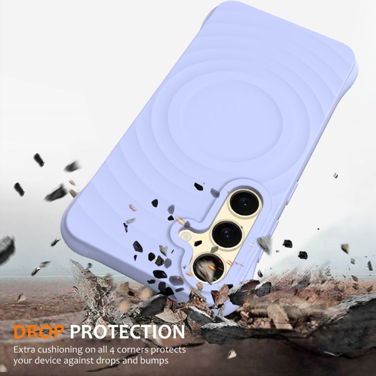 For Samsung Galaxy S25 5G Wave Texture MagSafe Magnetic Liquid Silicone Phone Case(Purple)