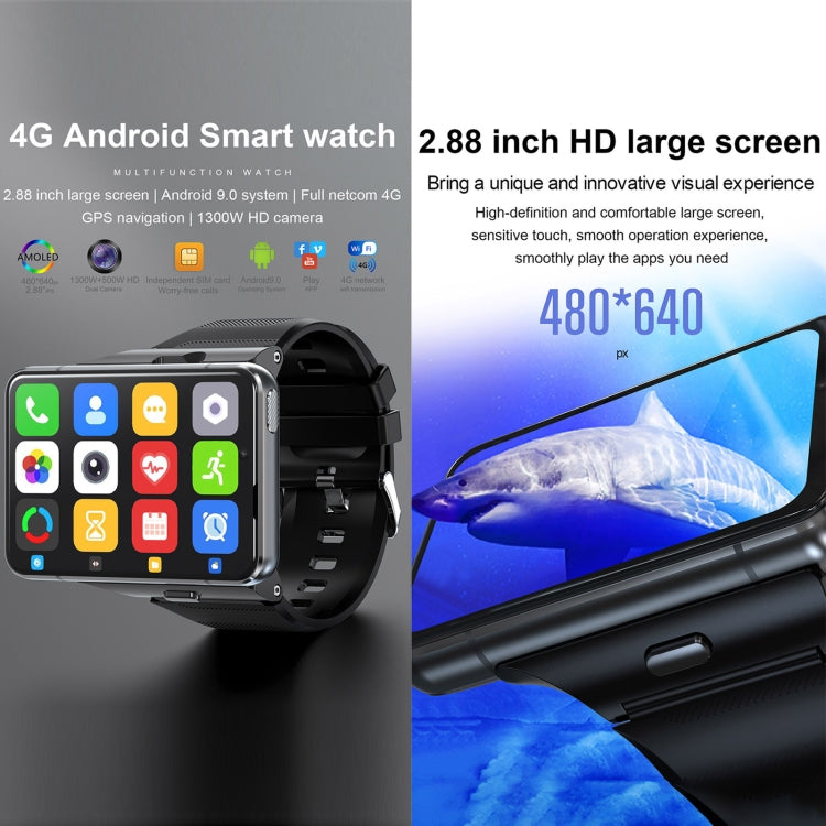 UNIWA DM200, 4GB+64GB, 2.88 inch Android 9.0 Smart Watch Phone, MT6761 Quad Core, Network: 4G(Black) - free shipping - PMC Jewellery - Order now!