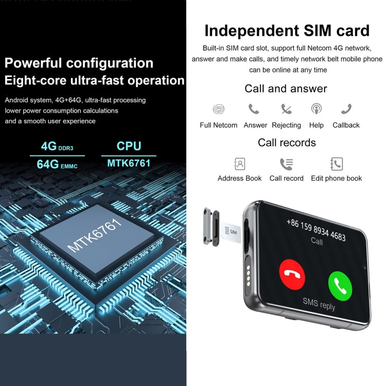 UNIWA DM200, 4GB+64GB, 2.88 inch Android 9.0 Smart Watch Phone, MT6761 Quad Core, Network: 4G(Black) - free shipping - PMC TechLife - Order now!