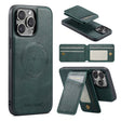 For iPhone 15 Pro Max Fierre Shann Cowhide Vertical Flip Magnetic Card Holder Phone Case(Green) - iPhone 15 Pro Max Cases by FIERRE SHANN | Online Shopping South Africa | PMC TechLife | Buy Now Pay Later Mobicred