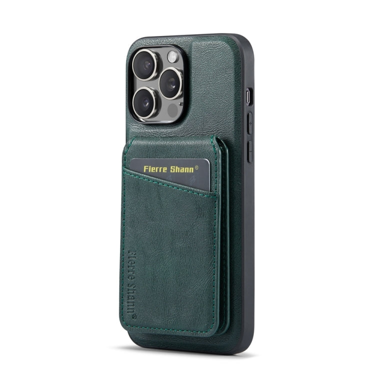 For iPhone 15 Pro Max Fierre Shann Cowhide Vertical Flip Magnetic Card Holder Phone Case(Green)