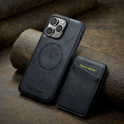 For iPhone 16 Pro Max Fierre Shann Cowhide Vertical Flip Magnetic Card Holder Phone Case(Black)