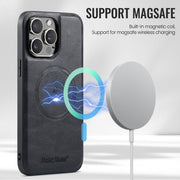 For iPhone 16 Pro Max Fierre Shann Cowhide Vertical Flip Magnetic Card Holder Phone Case(Black)