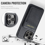 For iPhone 16 Pro Max Fierre Shann Cowhide Vertical Flip Magnetic Card Holder Phone Case(Black)