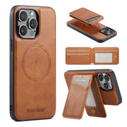 For iPhone 16 Pro Max Fierre Shann Cowhide Vertical Flip Magnetic Card Holder Phone Case(Brown)