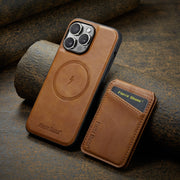 For iPhone 16 Pro Max Fierre Shann Cowhide Vertical Flip Magnetic Card Holder Phone Case(Brown)