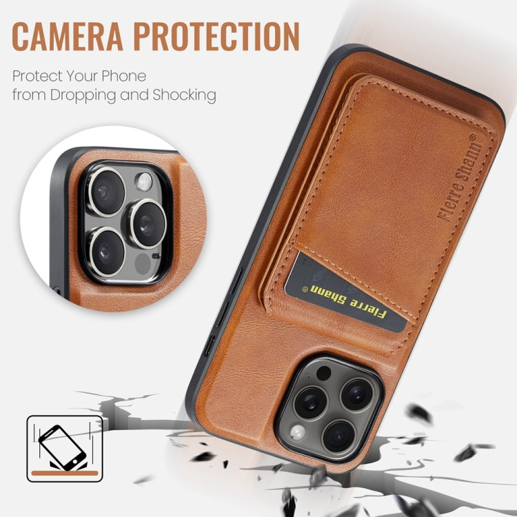 For iPhone 16 Pro Max Fierre Shann Cowhide Vertical Flip Magnetic Card Holder Phone Case(Brown)