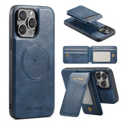 For iPhone 16 Pro Max Fierre Shann Cowhide Vertical Flip Magnetic Card Holder Phone Case(Blue)