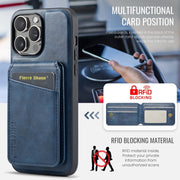 For iPhone 16 Pro Max Fierre Shann Cowhide Vertical Flip Magnetic Card Holder Phone Case(Blue)