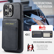 For iPhone 16 Pro Fierre Shann Cowhide Vertical Flip Magnetic Card Holder Phone Case(Black)