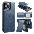 For iPhone 16 Pro Fierre Shann Cowhide Vertical Flip Magnetic Card Holder Phone Case(Blue) - free shipping - PMC TechLife - Order now!