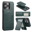 For iPhone 16 Pro Fierre Shann Cowhide Vertical Flip Magnetic Card Holder Phone Case(Green) - iPhone 16 Pro Cases by FIERRE SHANN | Online Shopping South Africa | PMC TechLife | Buy Now Pay Later Mobicred