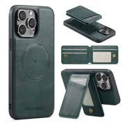 For iPhone 16 Pro Fierre Shann Cowhide Vertical Flip Magnetic Card Holder Phone Case(Green)