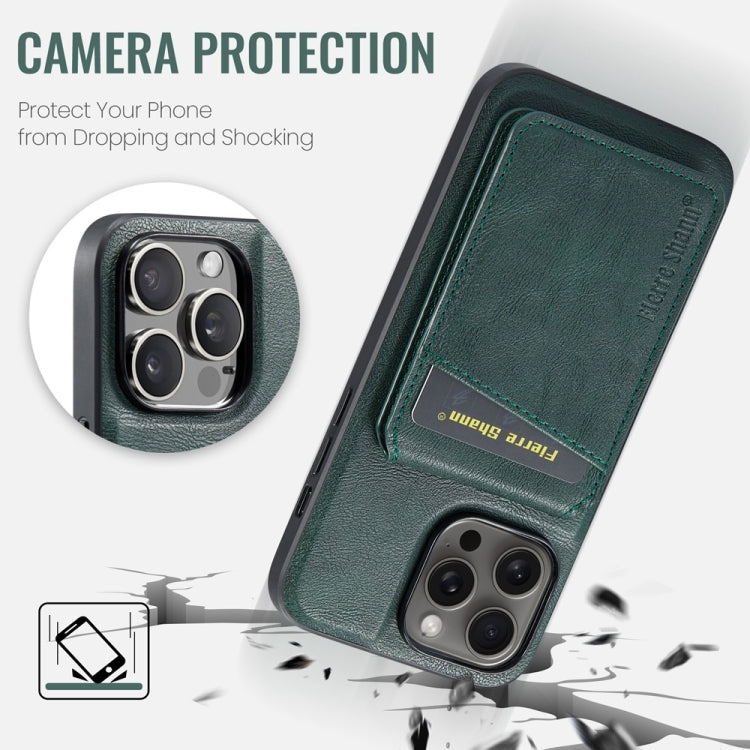 For iPhone 16 Pro Fierre Shann Cowhide Vertical Flip Magnetic Card Holder Phone Case(Green)