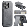 For iPhone 16 Pro Fierre Shann Cowhide Vertical Flip Magnetic Card Holder Phone Case(Grey) - iPhone 16 Pro Cases by FIERRE SHANN | Online Shopping South Africa | PMC TechLife | Buy Now Pay Later Mobicred