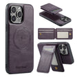 For iPhone 16 Pro Fierre Shann Cowhide Vertical Flip Magnetic Card Holder Phone Case(Purple) - iPhone 16 Pro Cases by FIERRE SHANN | Online Shopping South Africa | PMC TechLife | Buy Now Pay Later Mobicred
