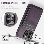 For iPhone 16 Pro Fierre Shann Cowhide Vertical Flip Magnetic Card Holder Phone Case(Purple)