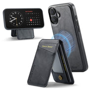 For iPhone 16 Plus Fierre Shann Cowhide Vertical Flip Magnetic Card Holder Phone Case(Black)