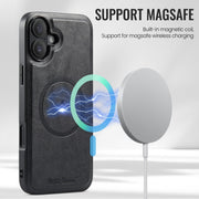 For iPhone 16 Plus Fierre Shann Cowhide Vertical Flip Magnetic Card Holder Phone Case(Black)