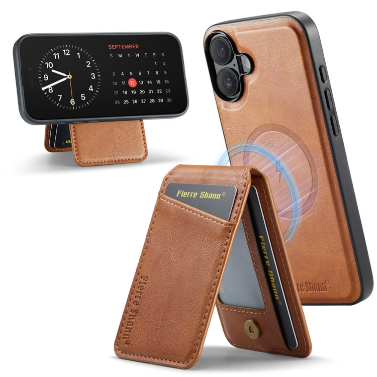 For iPhone 16 Plus Fierre Shann Cowhide Vertical Flip Magnetic Card Holder Phone Case(Brown) - iPhone 16 Plus Cases by FIERRE SHANN | Online Shopping South Africa | PMC Jewellery | Buy Now Pay Later Mobicred