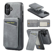 For iPhone 16 Plus Fierre Shann Cowhide Vertical Flip Magnetic Card Holder Phone Case(Grey)