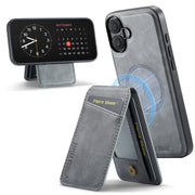 For iPhone 16 Plus Fierre Shann Cowhide Vertical Flip Magnetic Card Holder Phone Case(Grey)