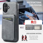 For iPhone 16 Plus Fierre Shann Cowhide Vertical Flip Magnetic Card Holder Phone Case(Grey)