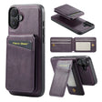 For iPhone 16 Plus Fierre Shann Cowhide Vertical Flip Magnetic Card Holder Phone Case(Purple) - free shipping - PMC TechLife - Order now!