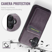 For iPhone 16 Plus Fierre Shann Cowhide Vertical Flip Magnetic Card Holder Phone Case(Purple)
