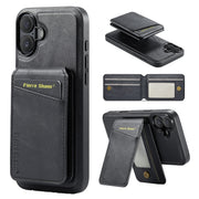 For iPhone 16 Fierre Shann Cowhide Vertical Flip Magnetic Card Holder Phone Case(Black)