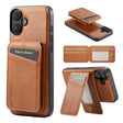 For iPhone 16 Fierre Shann Cowhide Vertical Flip Magnetic Card Holder Phone Case(Brown) - free shipping - PMC TechLife - Order now!