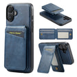 For iPhone 16 Fierre Shann Cowhide Vertical Flip Magnetic Card Holder Phone Case(Blue) - iPhone 16 Cases by FIERRE SHANN | Online Shopping South Africa | PMC TechLife | Buy Now Pay Later Mobicred