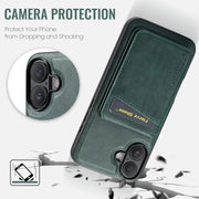 For iPhone 16 Fierre Shann Cowhide Vertical Flip Magnetic Card Holder Phone Case(Green)
