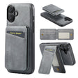 For iPhone 16 Fierre Shann Cowhide Vertical Flip Magnetic Card Holder Phone Case(Grey) - iPhone 16 Cases by FIERRE SHANN | Online Shopping South Africa | PMC TechLife | Buy Now Pay Later Mobicred