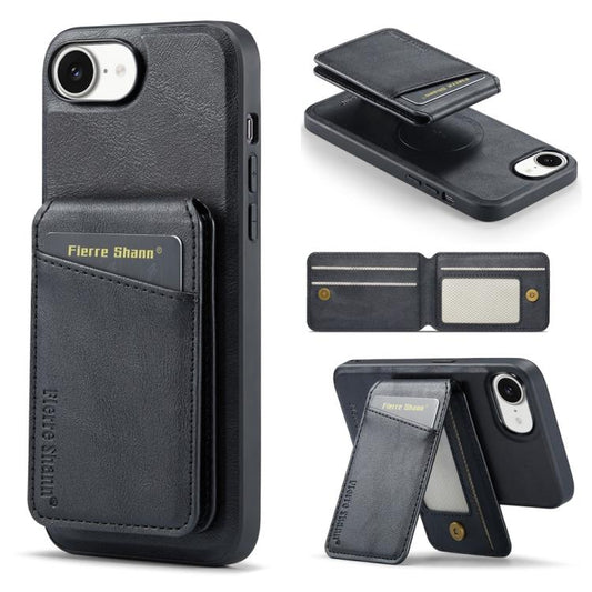 For iPhone 16e Fierre Shann Cowhide Vertical Flip Magnetic Card Holder Phone Case(Black) - free shipping - PMC Jewellery - Order now!
