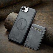 For iPhone 16e Fierre Shann Cowhide Vertical Flip Magnetic Card Holder Phone Case(Grey)