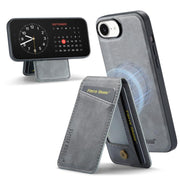 For iPhone 16e Fierre Shann Cowhide Vertical Flip Magnetic Card Holder Phone Case(Grey)