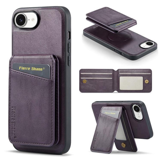 For iPhone 16e Fierre Shann Cowhide Vertical Flip Magnetic Card Holder Phone Case(Purple) - free shipping - PMC Jewellery - Order now!