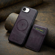 For iPhone 16e Fierre Shann Cowhide Vertical Flip Magnetic Card Holder Phone Case(Purple)