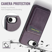 For iPhone 16e Fierre Shann Cowhide Vertical Flip Magnetic Card Holder Phone Case(Purple)