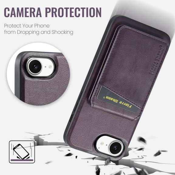 For iPhone 16e Fierre Shann Cowhide Vertical Flip Magnetic Card Holder Phone Case(Purple)